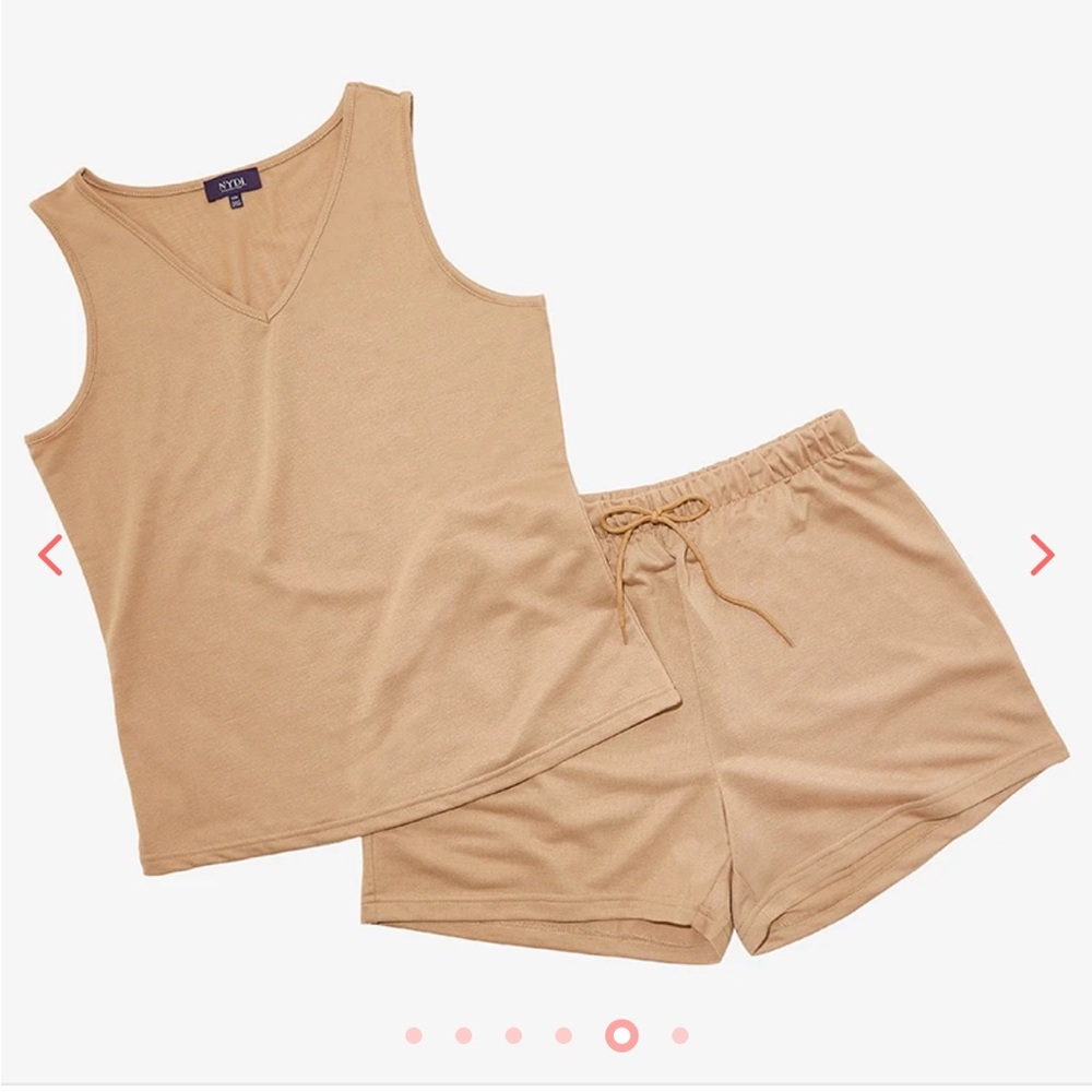 2 piece Camel French Terry Lounge Set with elastic waistband and drawstring